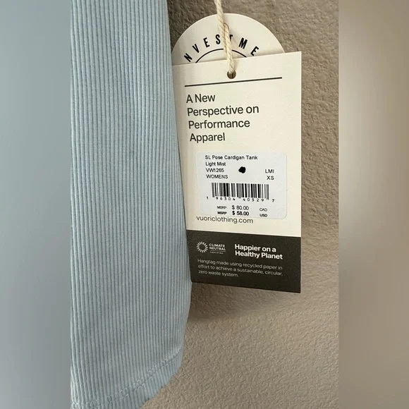 NEW - Vuori - Pose Cardigan Tank - Light Mist - Picture 5 of 5